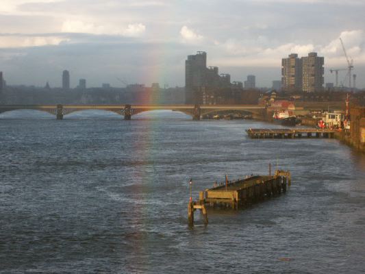 Rainbow over Battersea heliport